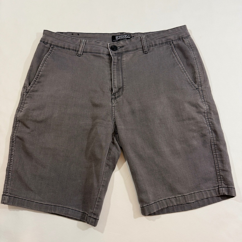 Ezekiel Chino Shorts Mens 36 Grey Stretch Cotton Blend Flat Front Casual Skate